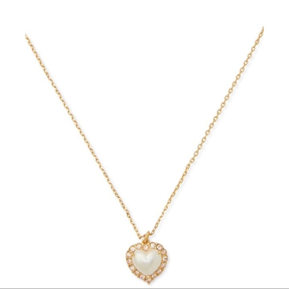 NWT Kate Spade Pave & Imitation Pearl Heart Necklace in Gold-Tone